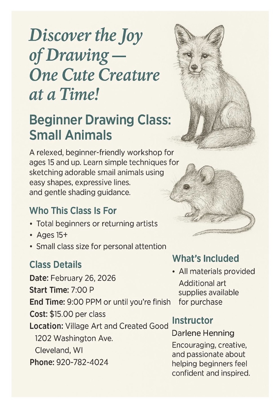 Drawing event at Village Art thus Thursday